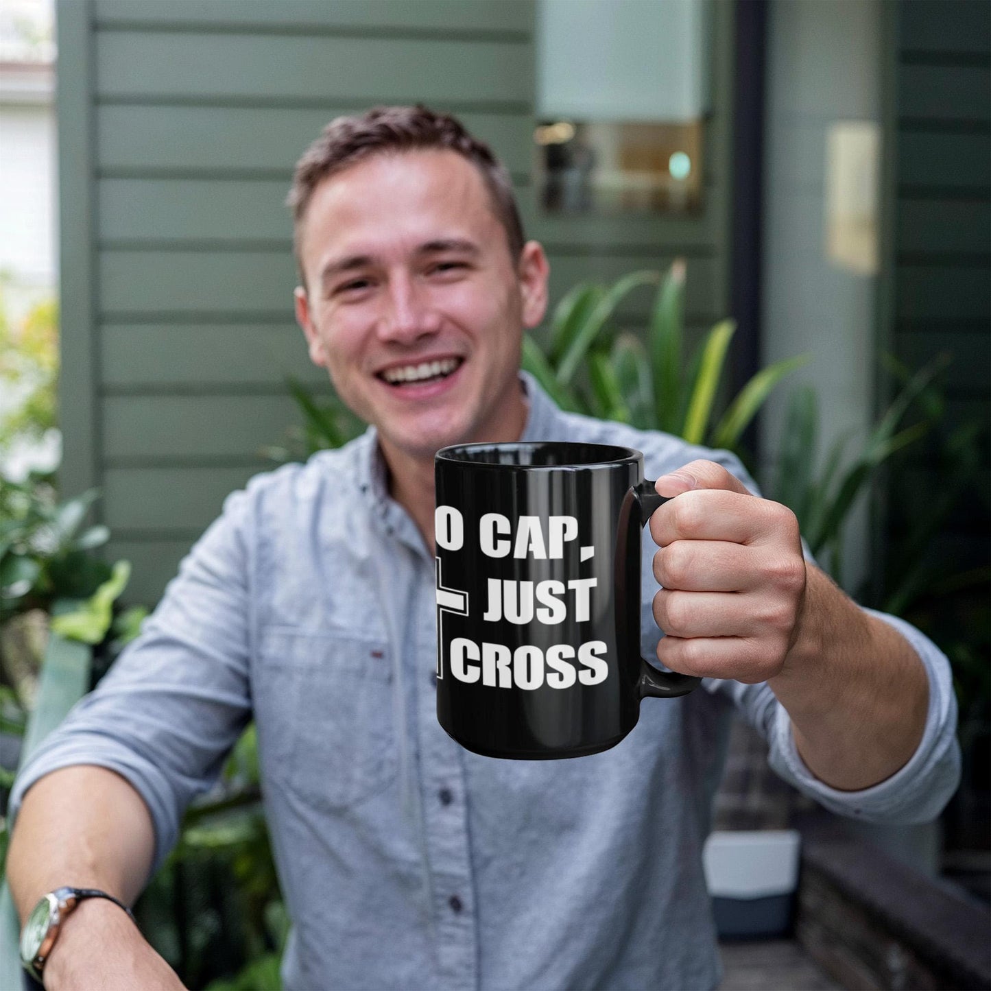 No Cap, Just Cross - Black Ceramic Mug 11oz. & 15oz. - Gift for Her - Gift for Him
