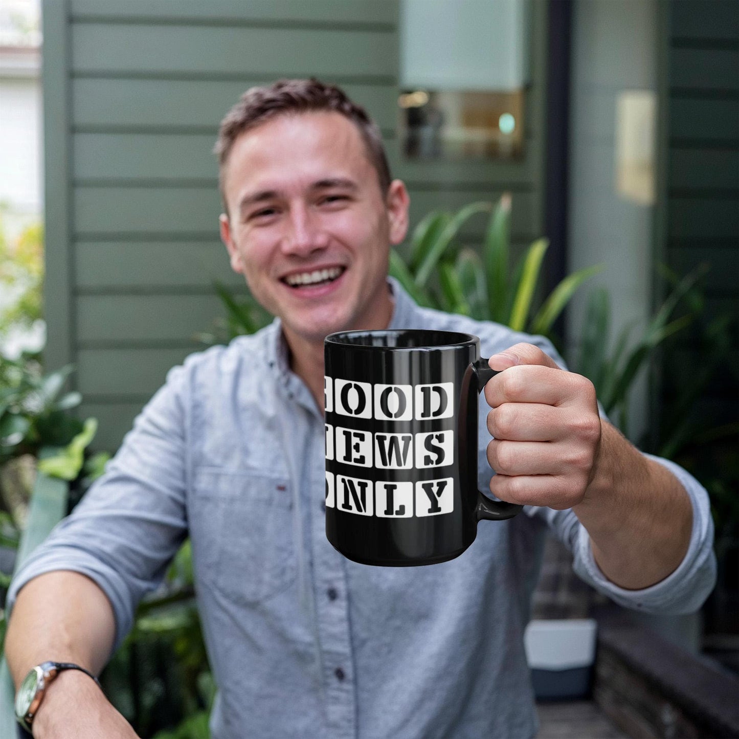 Good News Only - Black Ceramic Mug 11oz. & 15oz. - Gift for Her - Gift for Him