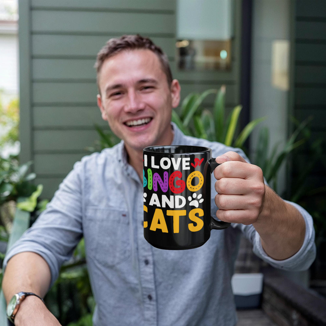 I Love Bingo And Cats Black Ceramic Mug – Gift for Her - Gift for Him