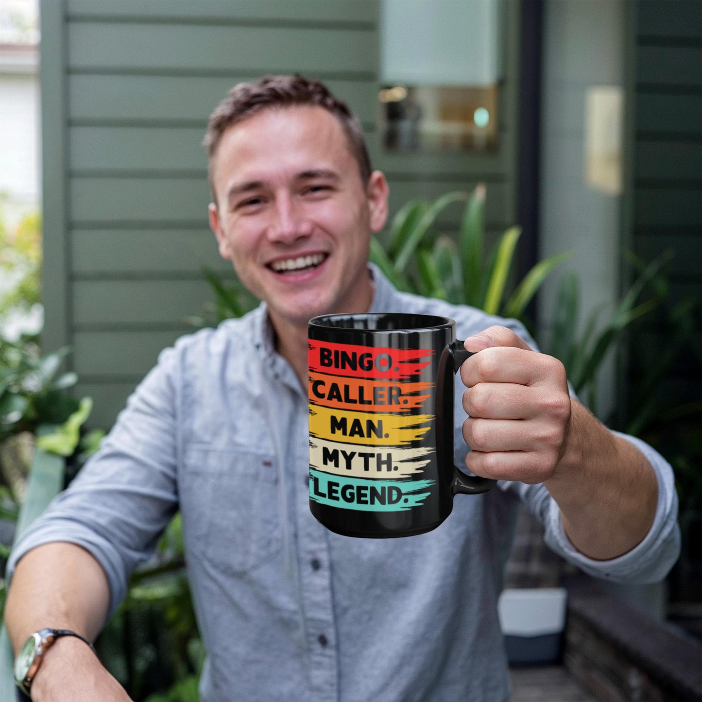 Bingo. Caller. Man. Myth. Legend. - Black Ceramic Mug - Gift for Him
