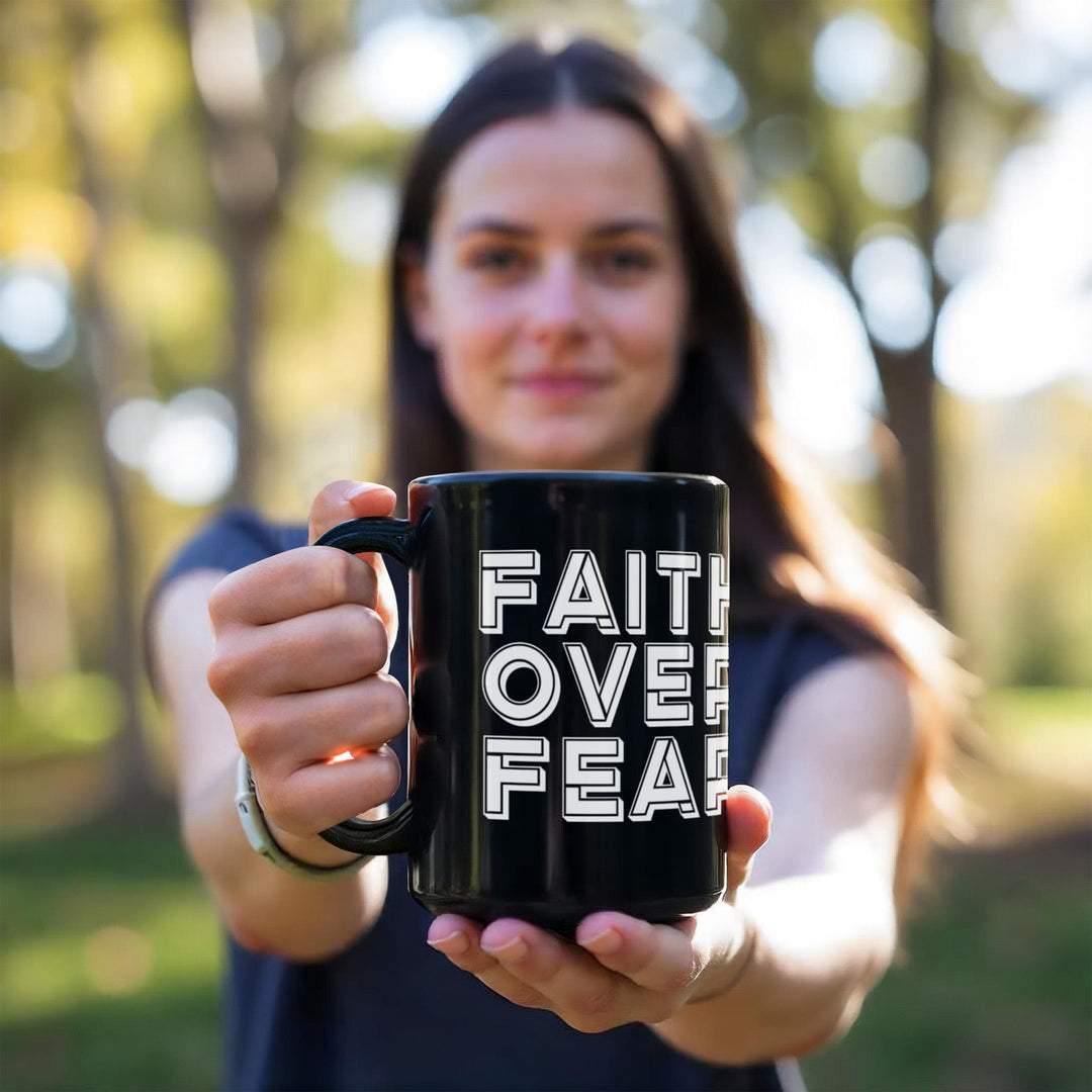 Faith Over Fear – Black Ceramic Mug – Gift for Her - Gift for Him