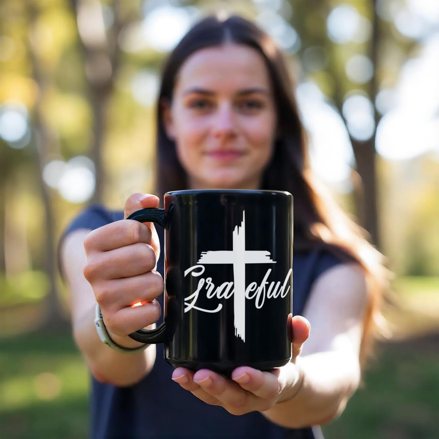 Grateful - Black Ceramic Mug 11oz. & 15oz. - Gift for Her - Gift for Him