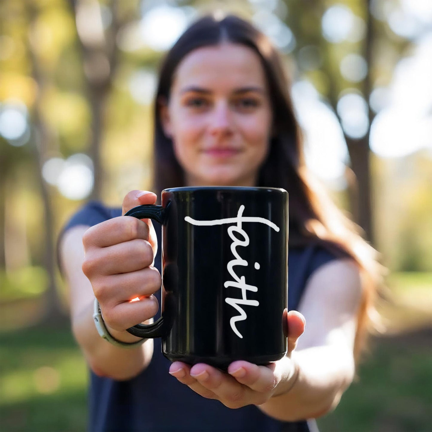 Faith (White) - Black Ceramic Mug 11oz. & 15oz. - Gift for Her - Gift for Him