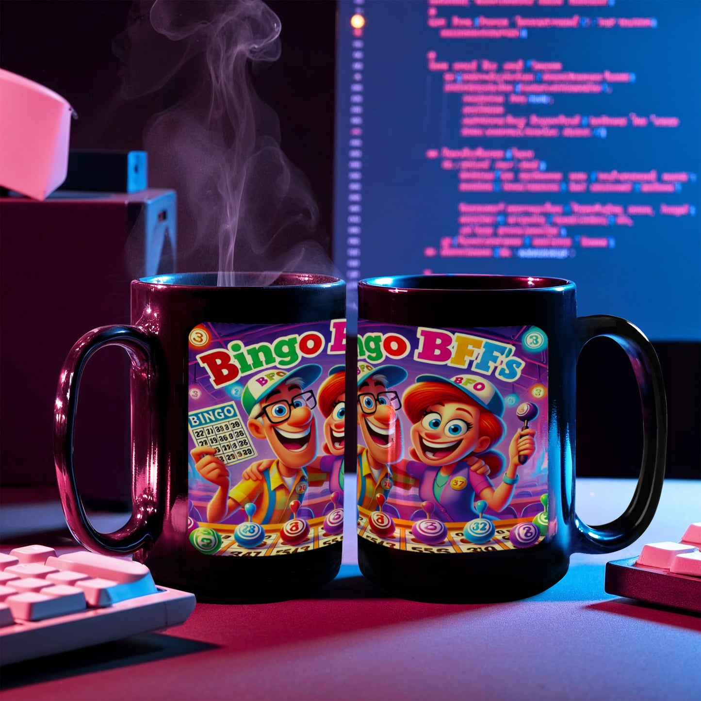 Bingo BFFS 1 - Black Ceramic Mug 11oz. & 15oz. - Gift for Her - Gift for Him