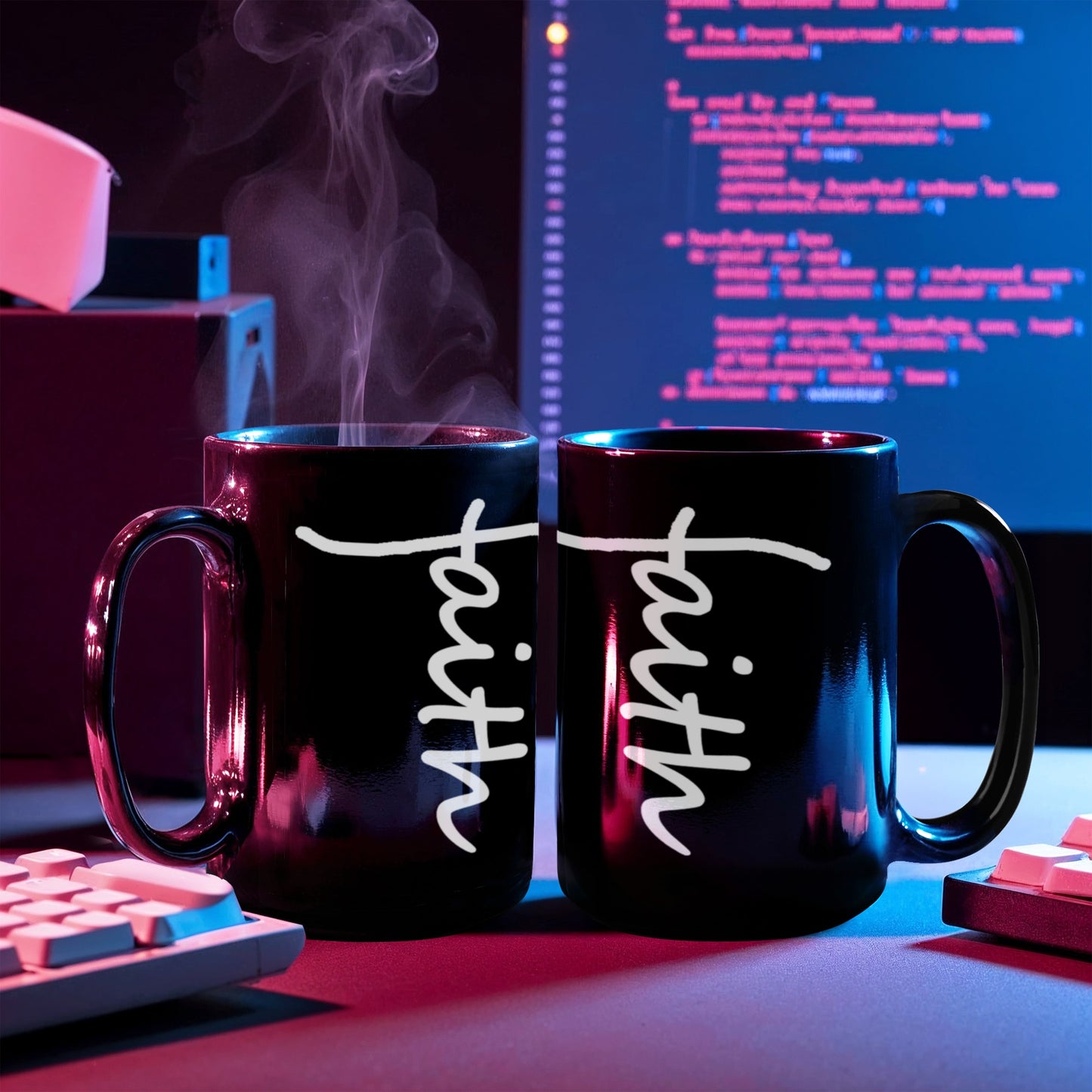 Faith (White) - Black Ceramic Mug 11oz. & 15oz. - Gift for Her - Gift for Him