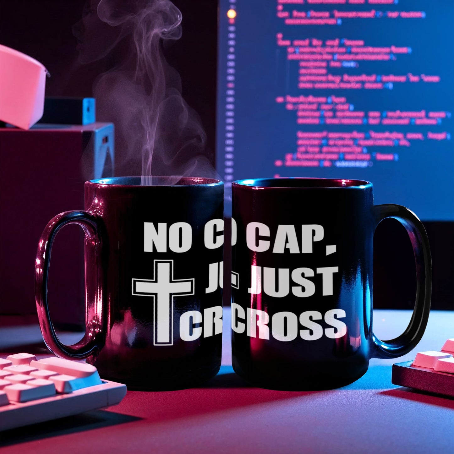 No Cap, Just Cross - Black Ceramic Mug 11oz. & 15oz. - Gift for Her - Gift for Him