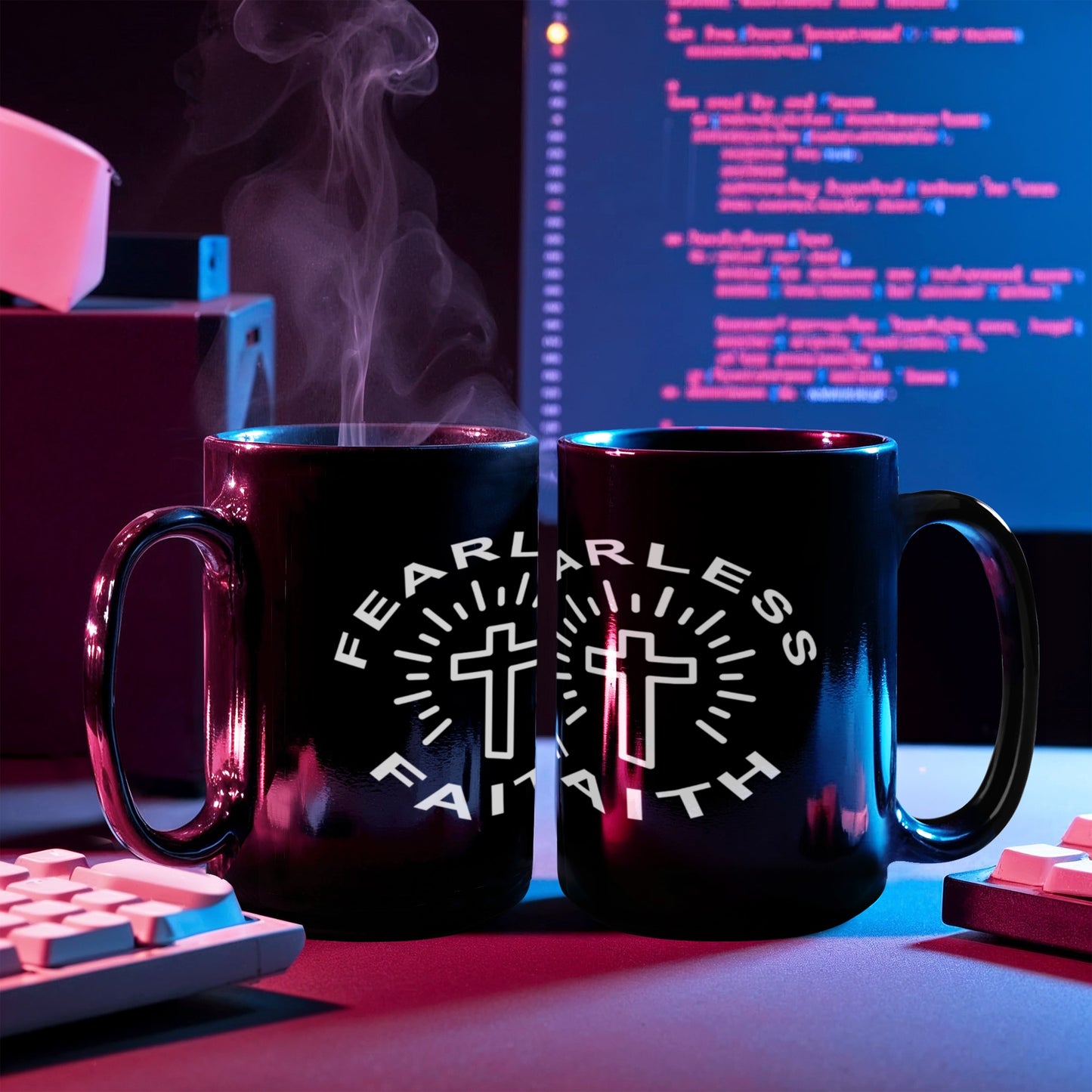 Fearless Faith - Black Ceramic Mug 11oz. & 15oz. - Gift for Her - Gift for Him