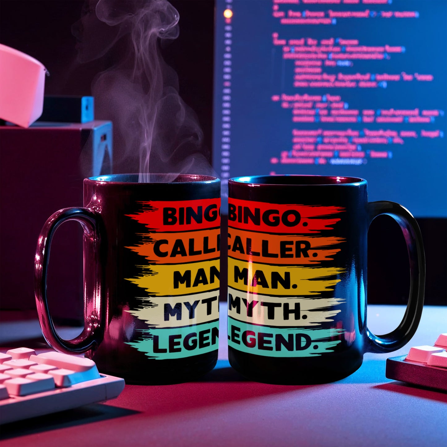 Bingo. Caller. Man. Myth. Legend. - Black Ceramic Mug - Gift for Him