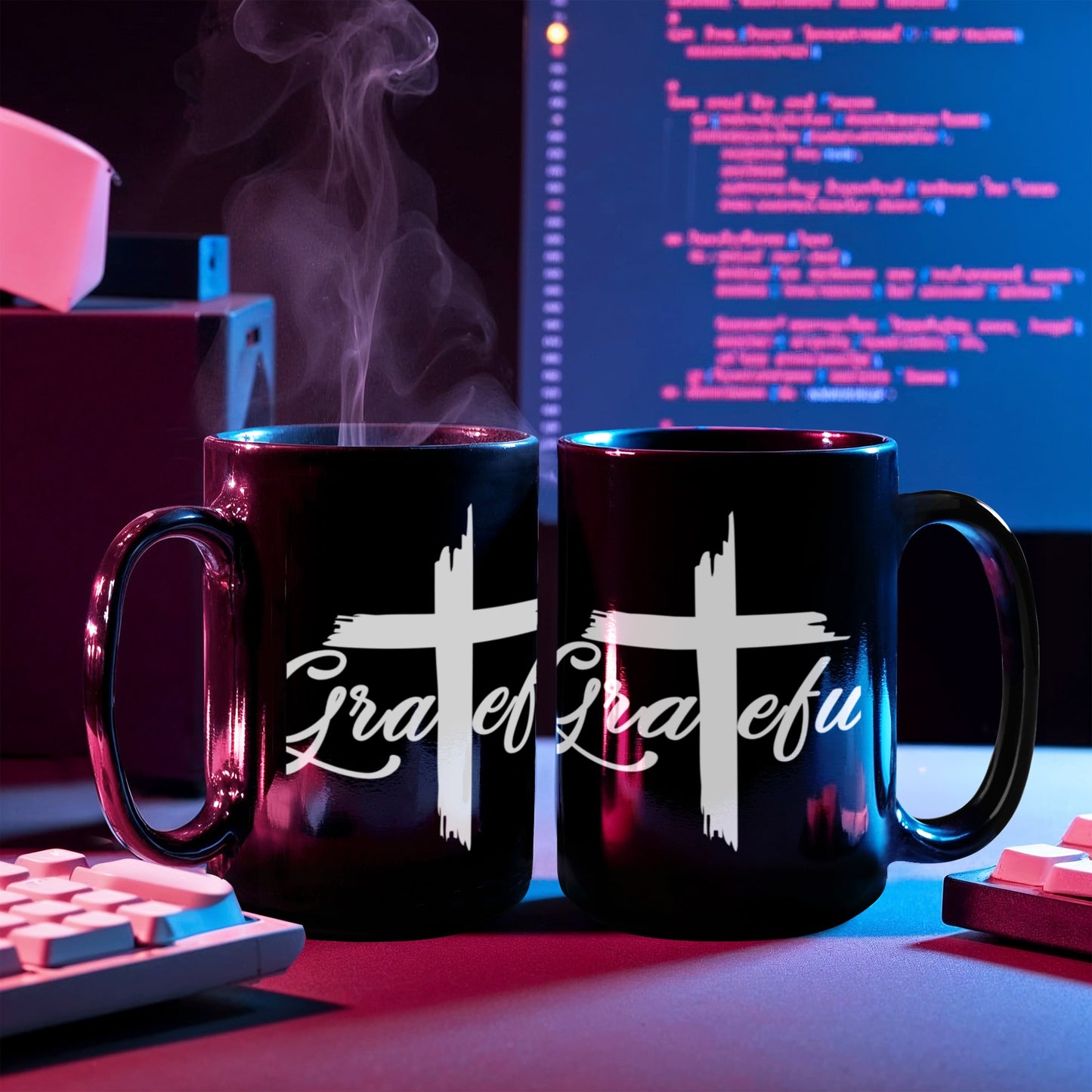 Grateful - Black Ceramic Mug 11oz. & 15oz. - Gift for Her - Gift for Him