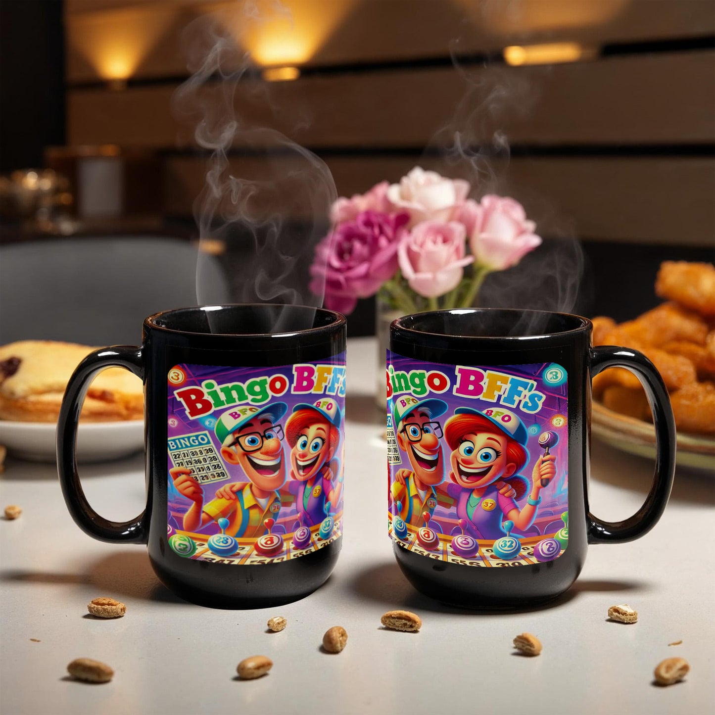 Bingo BFFS 1 - Black Ceramic Mug 11oz. & 15oz. - Gift for Her - Gift for Him
