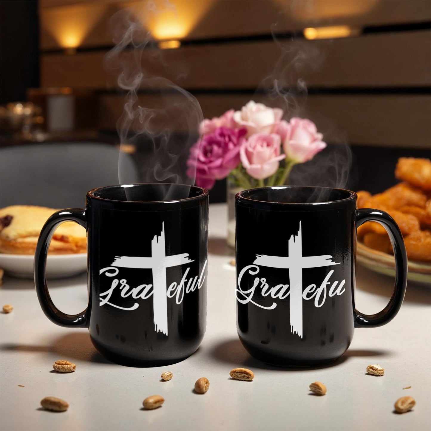 Grateful - Black Ceramic Mug 11oz. & 15oz. - Gift for Her - Gift for Him
