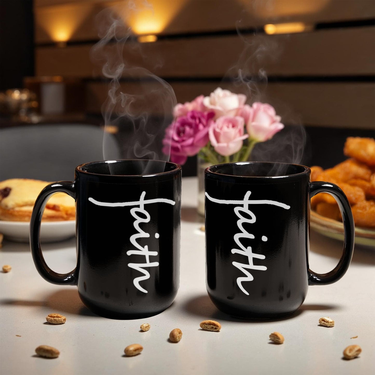 Faith (White) - Black Ceramic Mug 11oz. & 15oz. - Gift for Her - Gift for Him