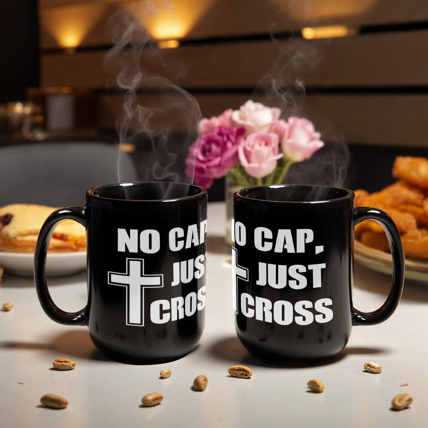 No Cap, Just Cross - Black Ceramic Mug 11oz. & 15oz. - Gift for Her - Gift for Him