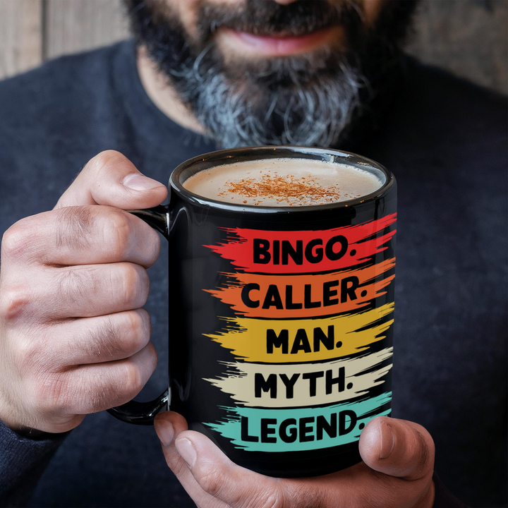 Bingo Caller Man Myth Legend Black Ceramic Mug – Gift for Him