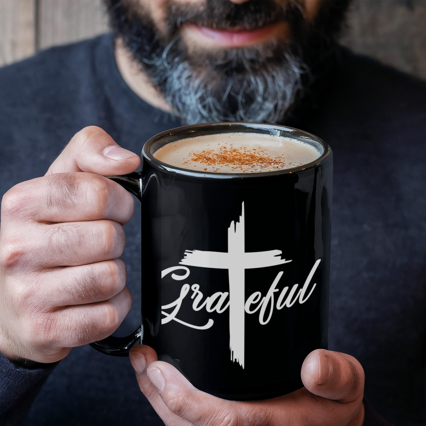 Grateful - Black Ceramic Mug 11oz. & 15oz. - Gift for Her - Gift for Him