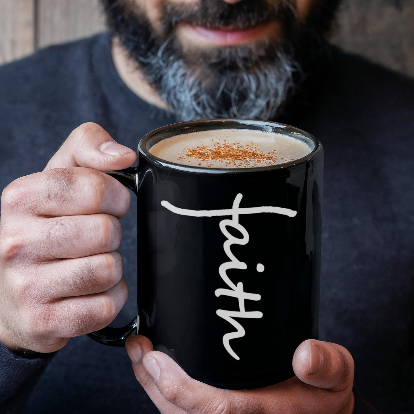 Faith (White) - Black Ceramic Mug 11oz. & 15oz. - Gift for Her - Gift for Him
