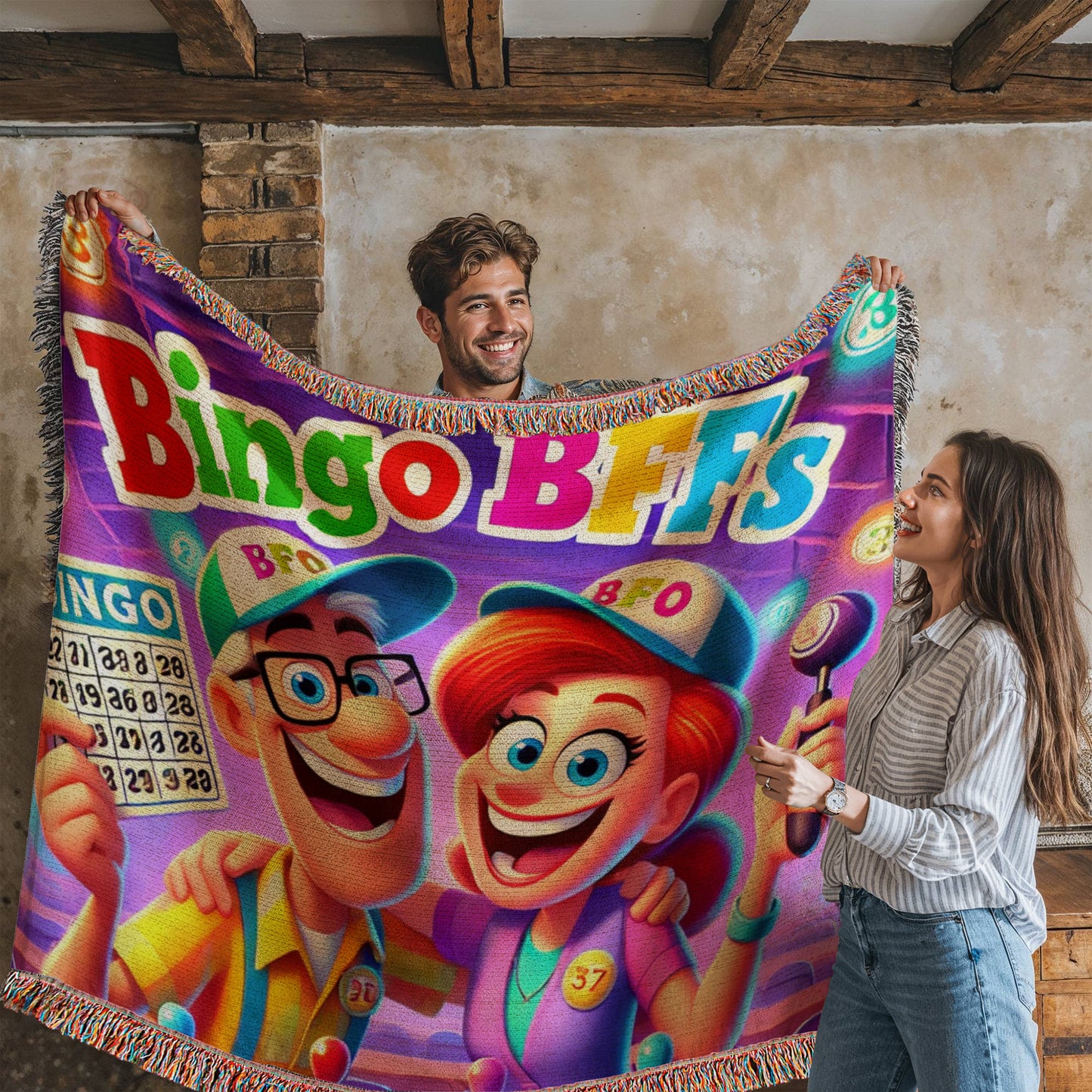 Bingo BFFS 1 - Photo Heirloom Woven Blanket (Landscape) - Gift for Her - Gift for Him