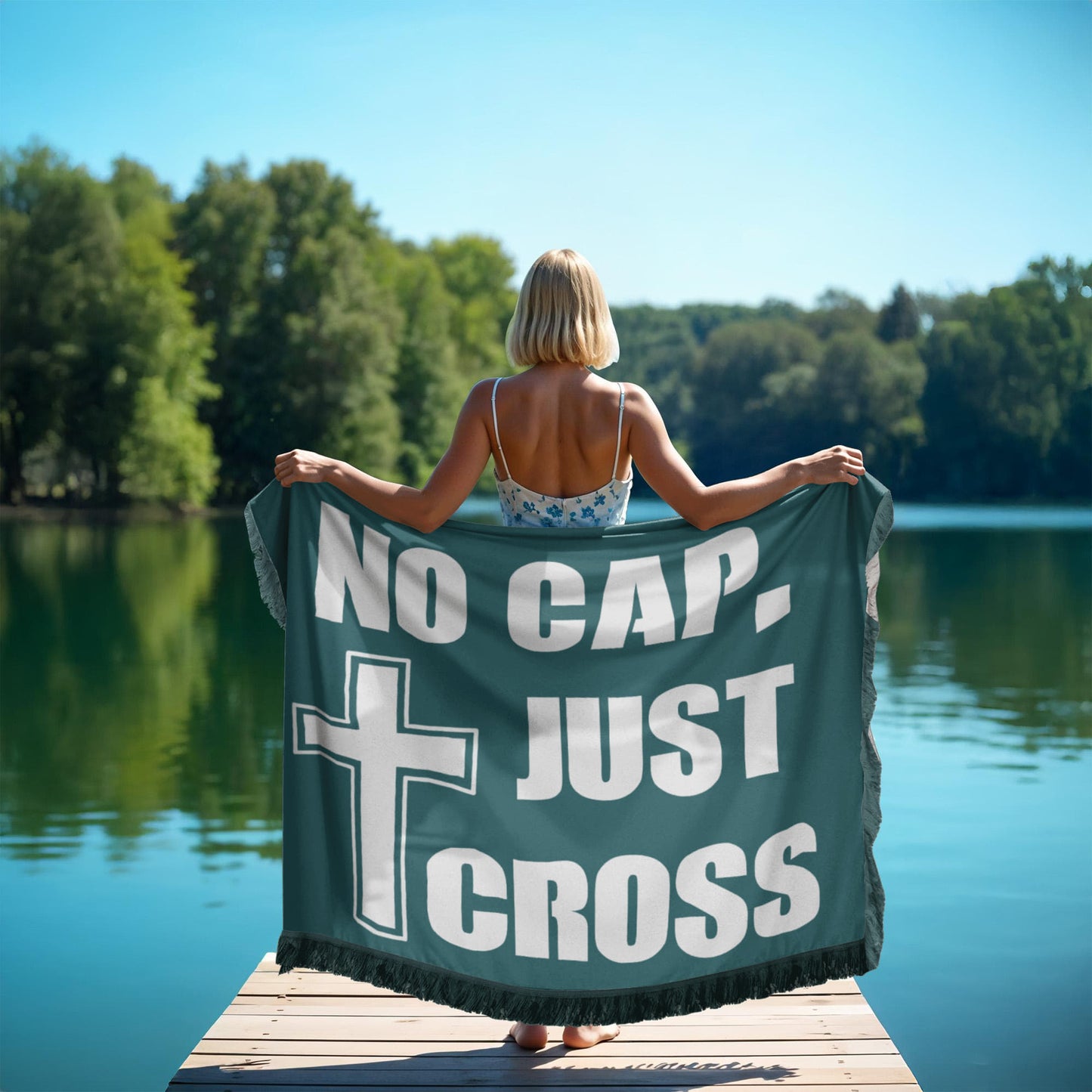 No Cap, Just Cross - Printed Woven Blanket (Landscape) - Gift for Her - Gift for Him