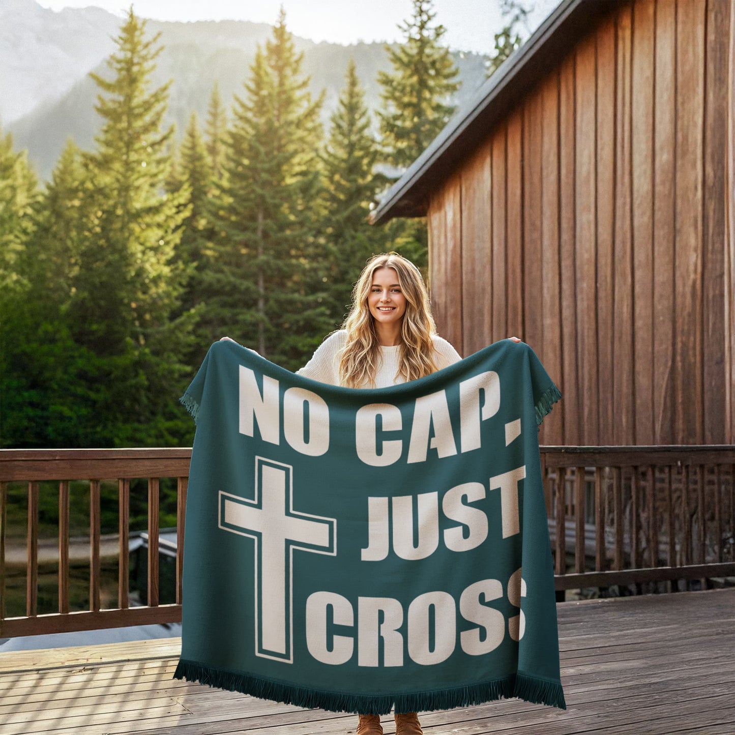 No Cap, Just Cross - Printed Woven Blanket (Landscape) - Gift for Her - Gift for Him