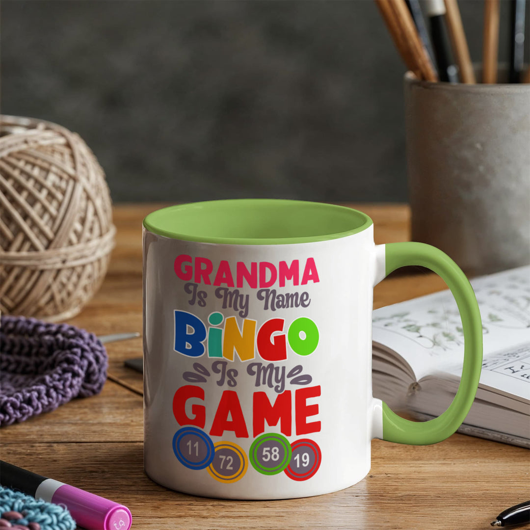 Grandma Is My Name Bingo Is My Game Color Accent Mug – Gift for Grandma