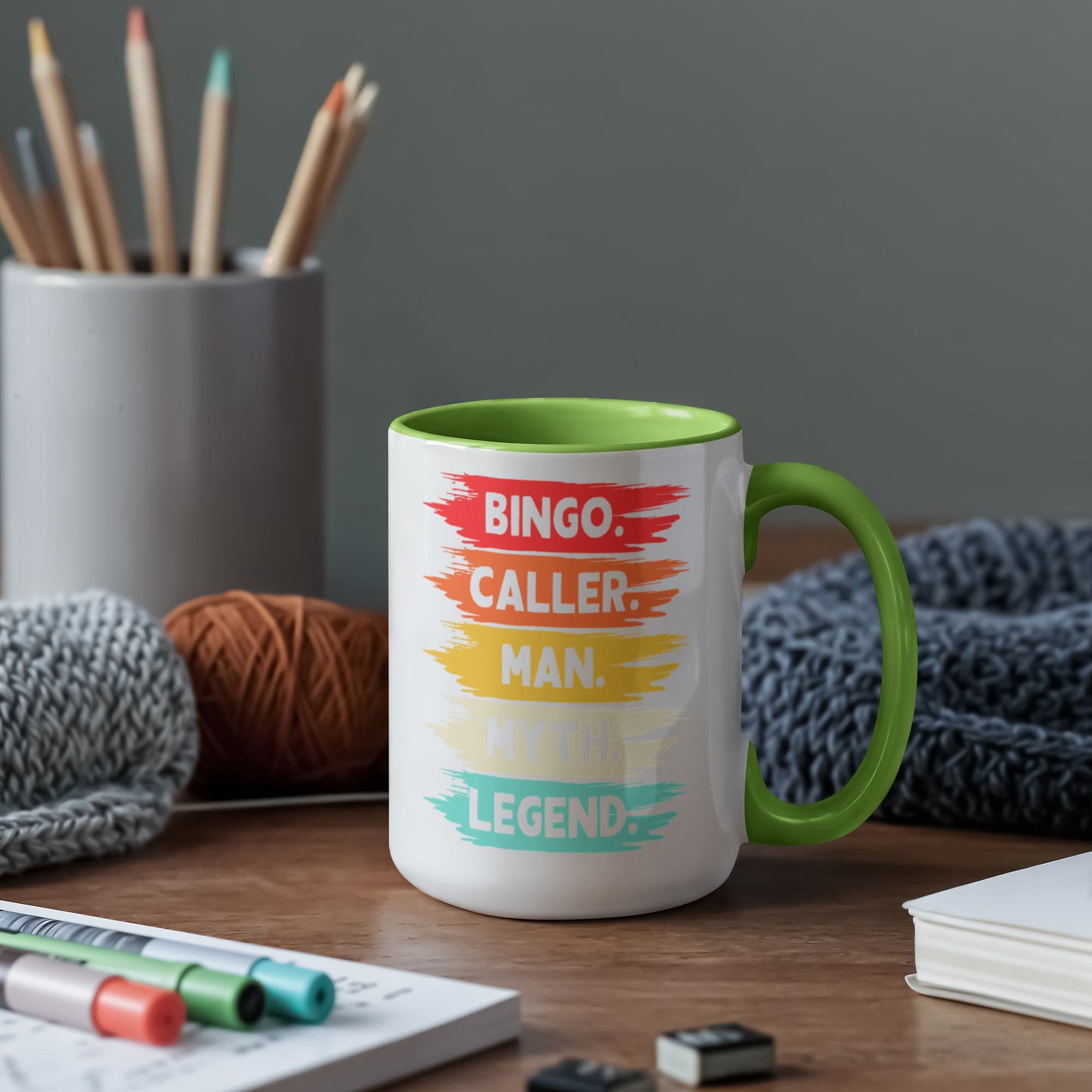 Bingo. Caller. Man. Myth. Legend.- Color Accent Mug - Gift for Him