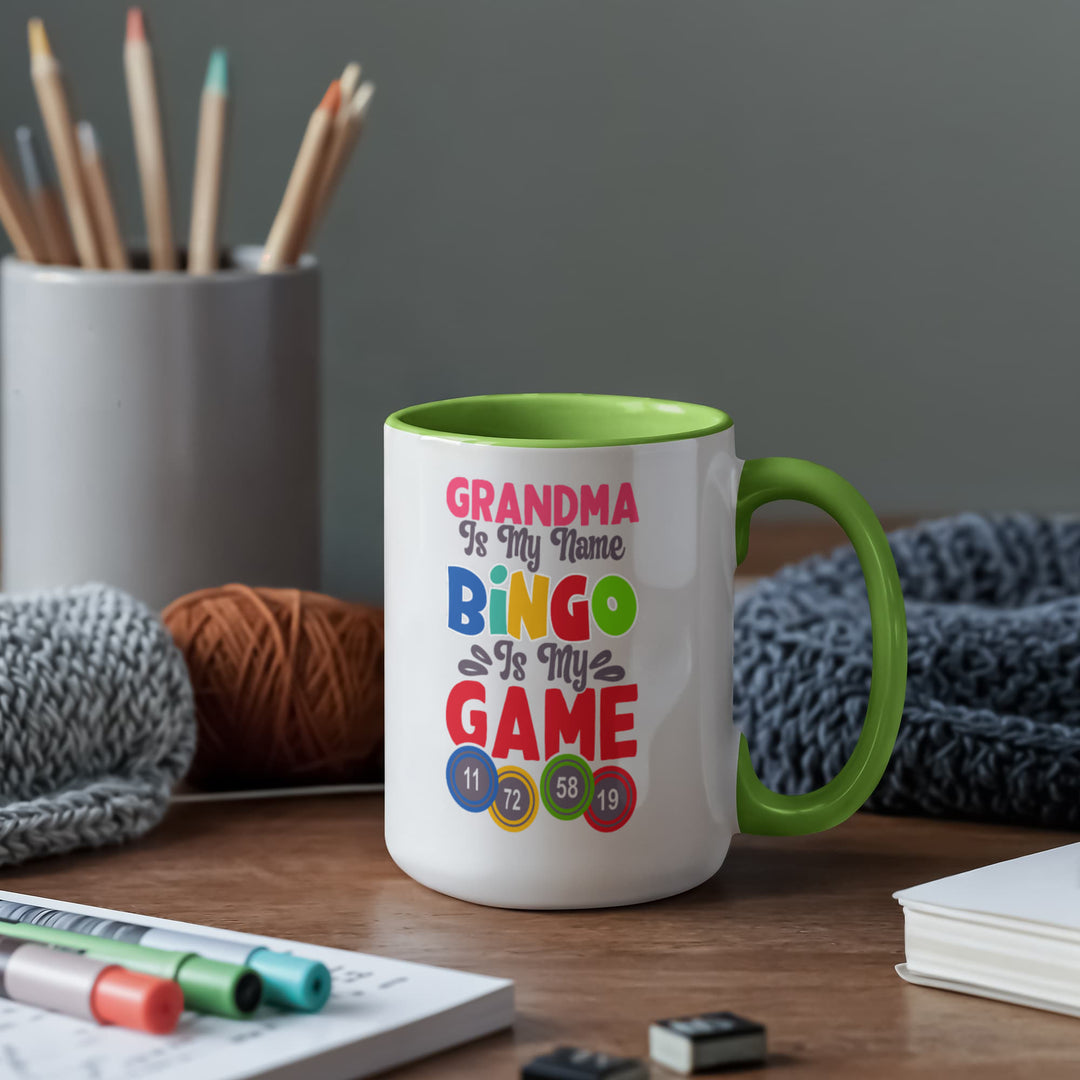 Grandma Is My Name Bingo Is My Game Color Accent Mug – Gift for Grandma