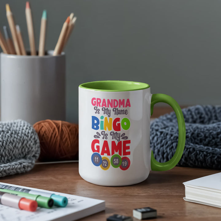 Grandma Is My Name Bingo Is My Game Color Accent Mug – Gift for Grandma