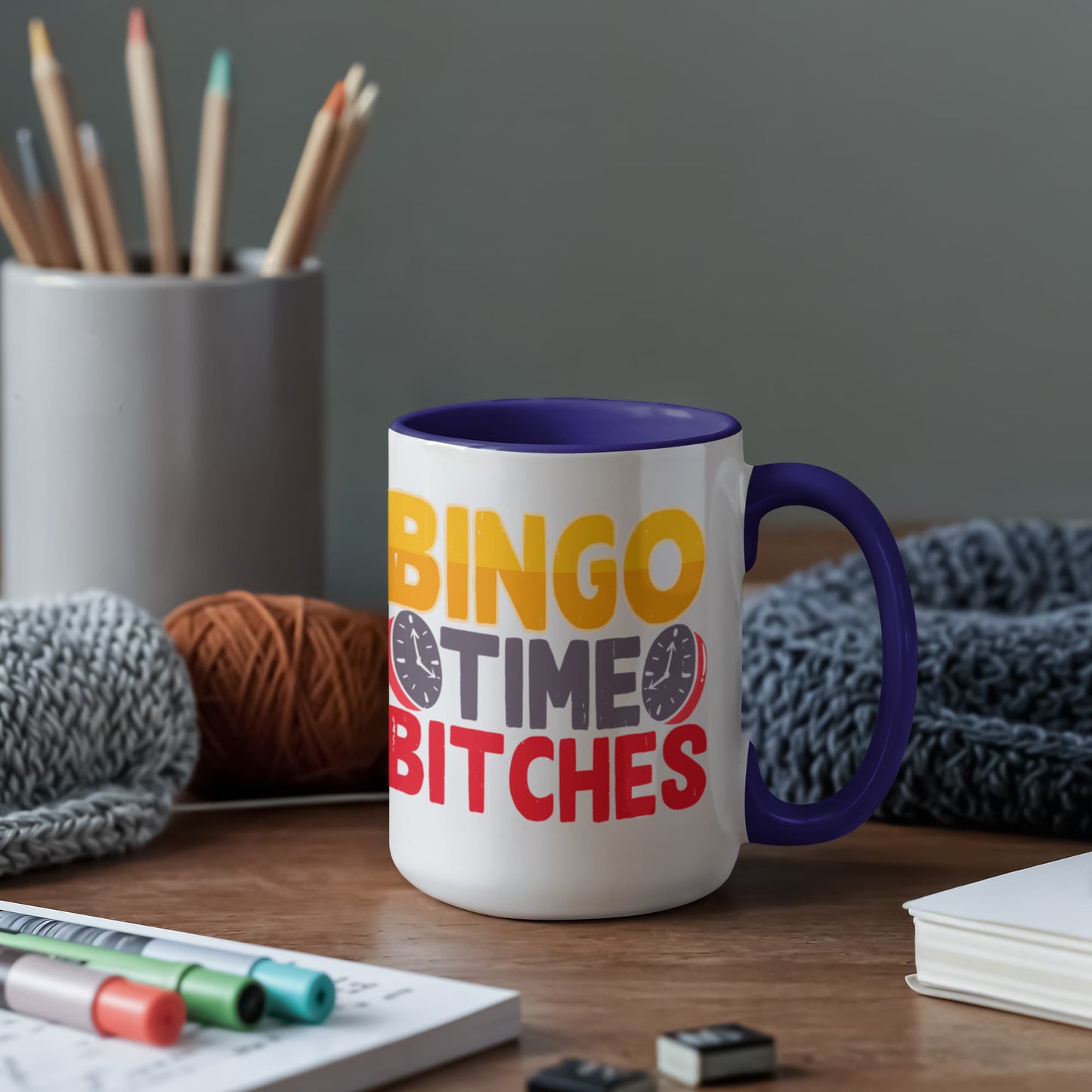 Bingo Time Bitches - Color Accent Mug - Gift for Her