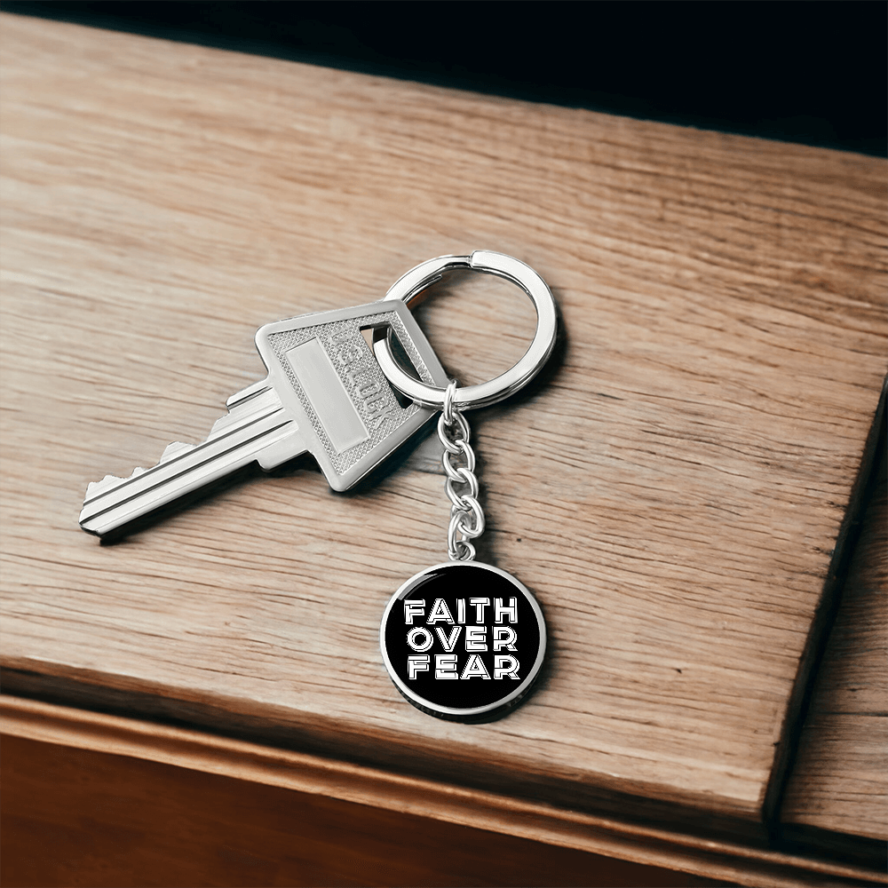 Faith Over Fear (White) - Graphic Circle Keychain - Gift for Her - Gift for Him