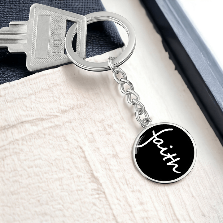 Faith (White) – Graphic Circle Keychain – Gift for Her - Gift for Him