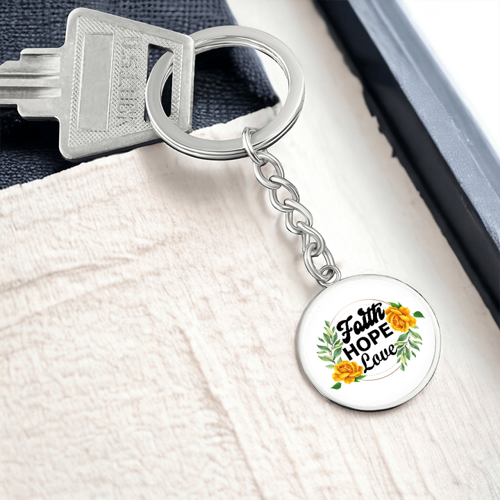 Faith Hope Love Graphic Circle Keychain – Gift for Her - Gift for Him