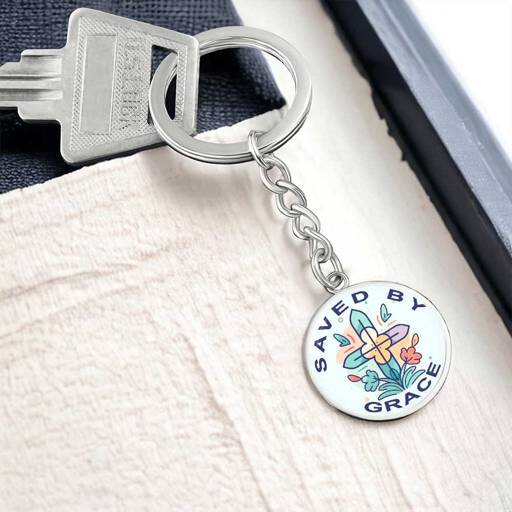 Saved By Grace - Graphic Circle Keychain - Gift for Her