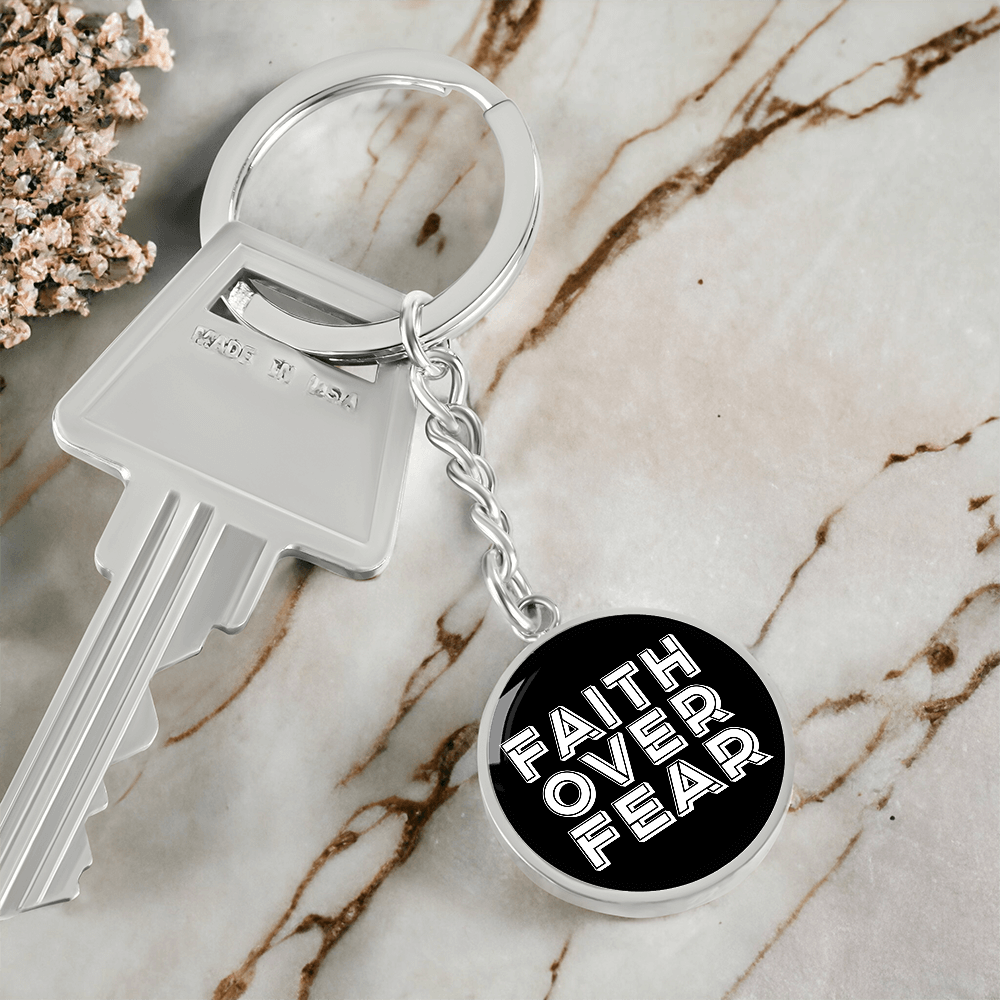 Faith Over Fear (White) – Graphic Circle Keychain – Gift for Her - Gift for Him