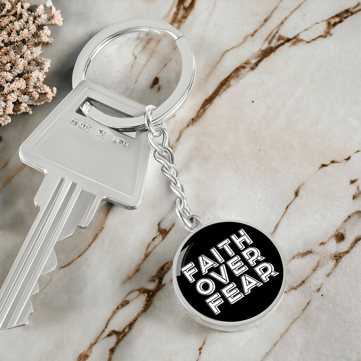 Faith Over Fear (White) – Graphic Circle Keychain – Gift for Her - Gift for Him