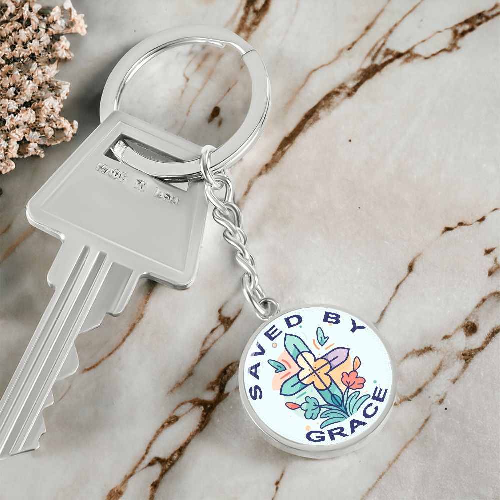 Saved By Grace - Graphic Circle Keychain - Gift for Her