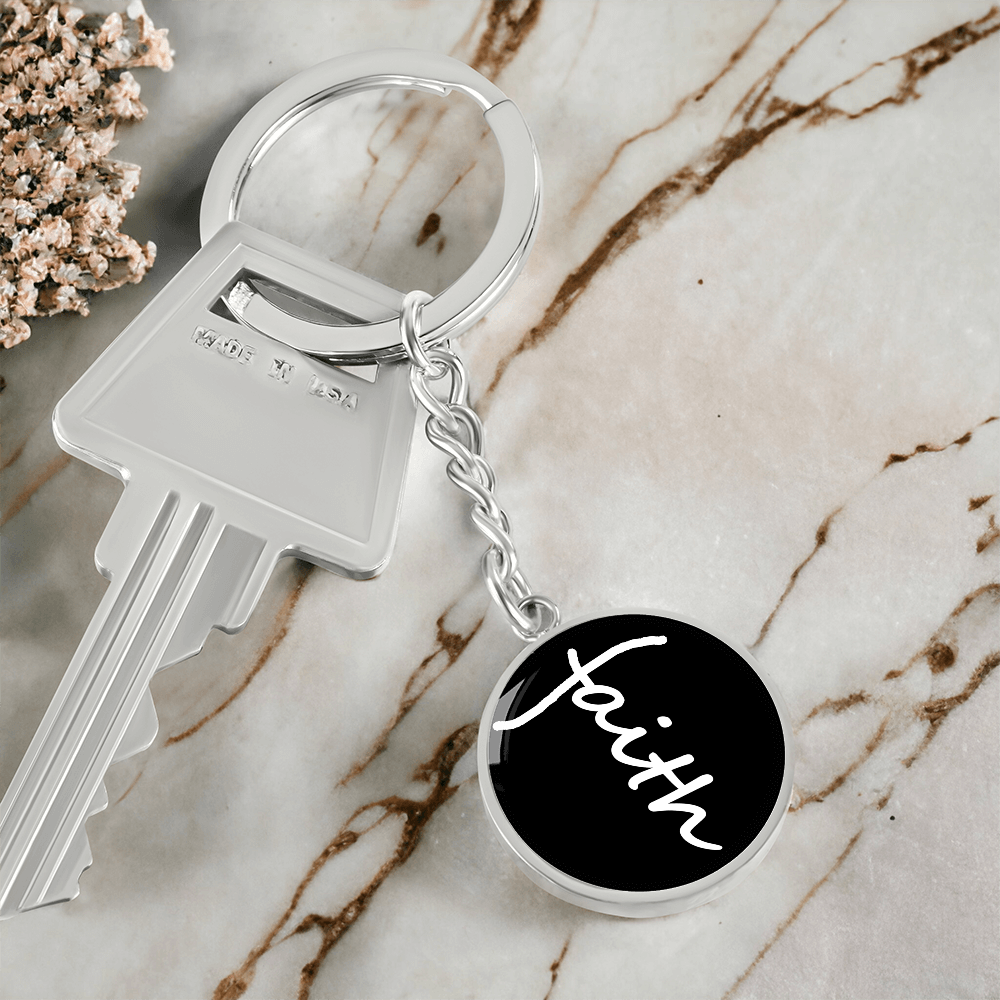 Faith (White) – Graphic Circle Keychain – Gift for Her - Gift for Him