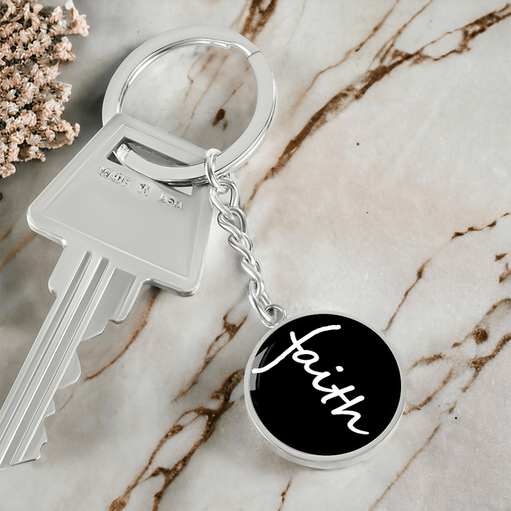 Faith (White) – Graphic Circle Keychain – Gift for Her - Gift for Him