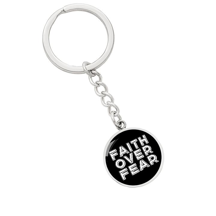 Faith Over Fear (White) – Graphic Circle Keychain – Gift for Her - Gift for Him
