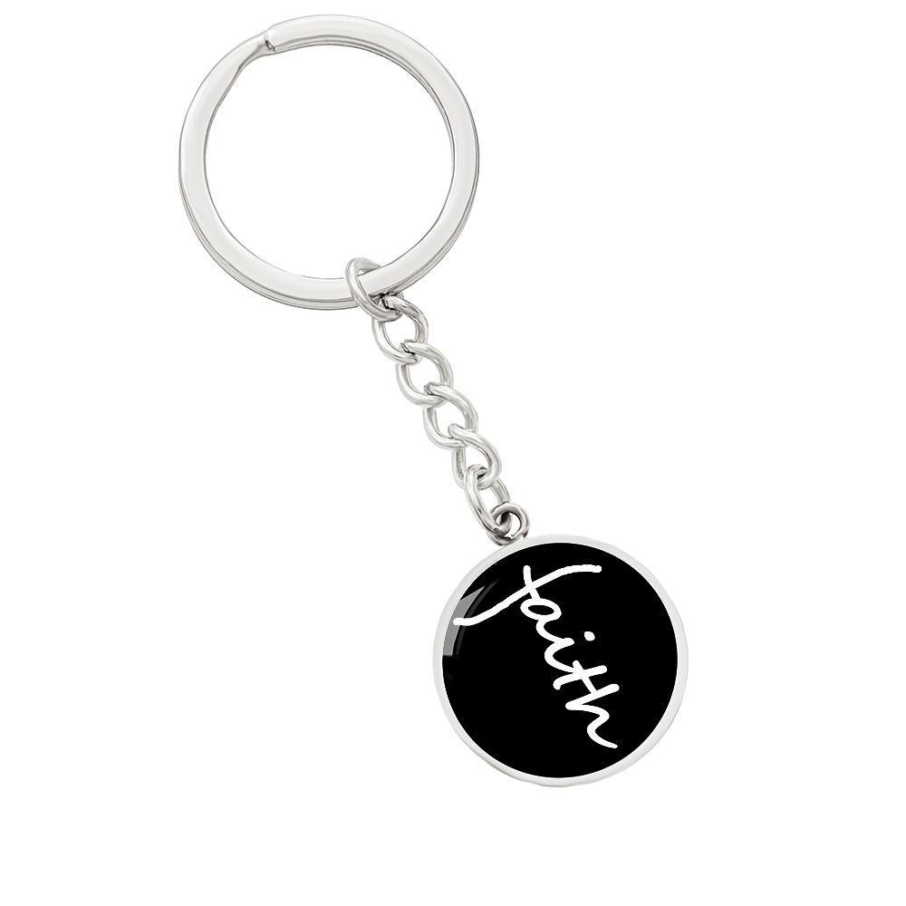 Faith (White) - Graphic Circle Keychain - Gift for Her - Gift for Him