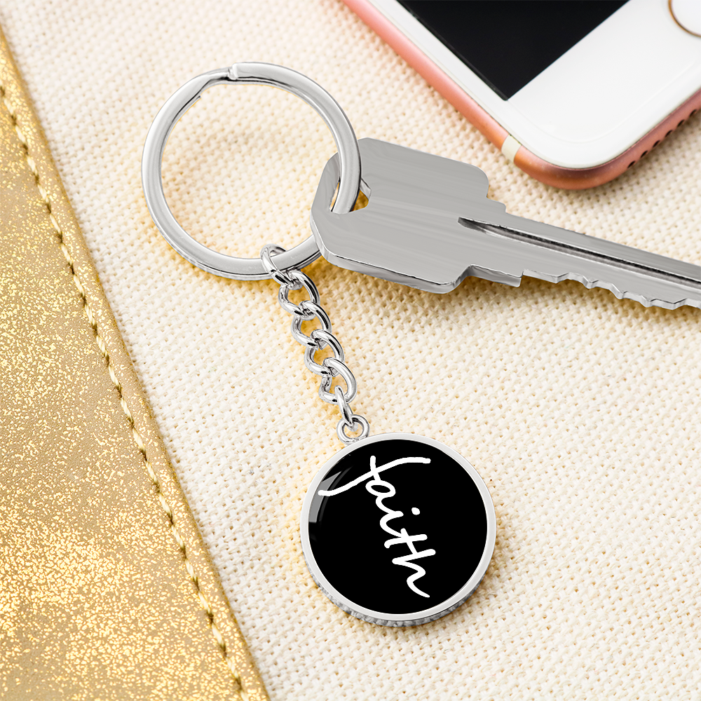 Faith (White) – Graphic Circle Keychain – Gift for Her - Gift for Him