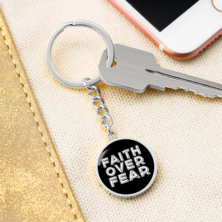 Faith Over Fear (White) – Graphic Circle Keychain – Gift for Her - Gift for Him