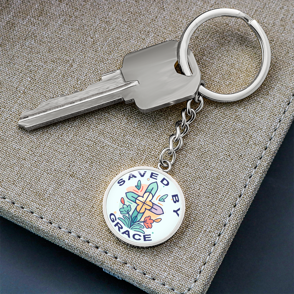 Saved By Grace - Graphic Circle Keychain - Gift for Her