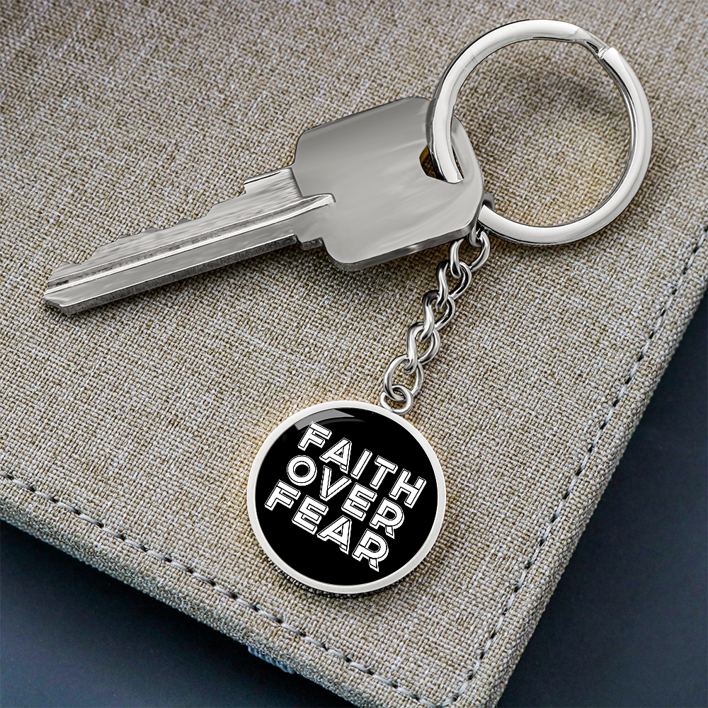 Faith Over Fear (White) – Graphic Circle Keychain – Gift for Her - Gift for Him