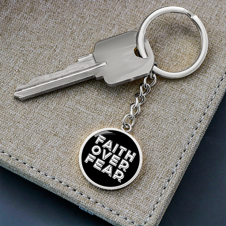 Faith Over Fear (White) – Graphic Circle Keychain – Gift for Her - Gift for Him
