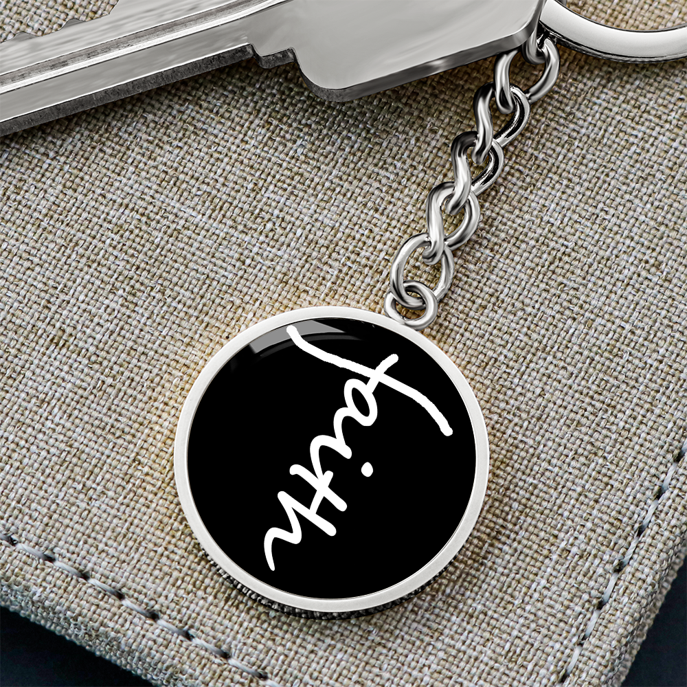 Faith (White) - Graphic Circle Keychain - Gift for Her - Gift for Him