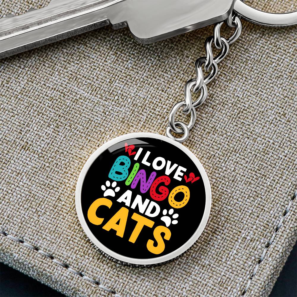 I Love Bingo And Cats - Circle Keychain - Gift for Her