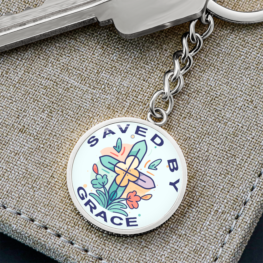 Saved By Grace - Graphic Circle Keychain - Gift for Her