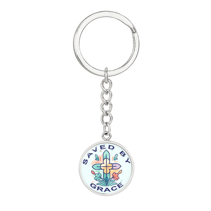 Saved By Grace - Graphic Circle Keychain - Gift for Her