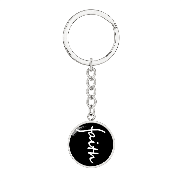 Faith (White) – Graphic Circle Keychain – Gift for Her - Gift for Him