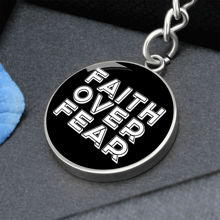 Faith Over Fear (White) – Graphic Circle Keychain – Gift for Her - Gift for Him